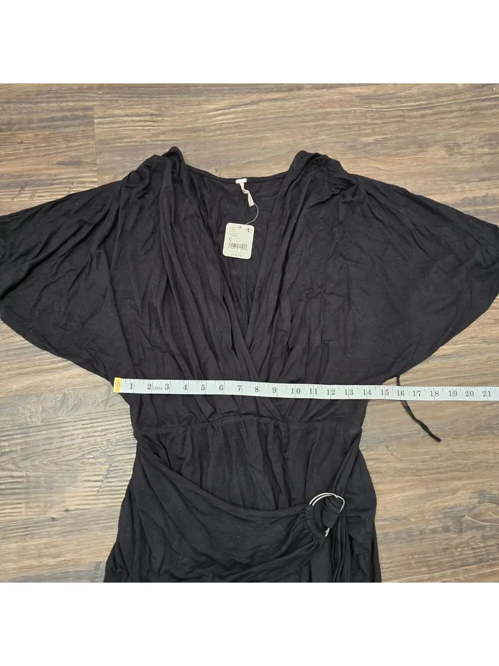 Free People Chelsea Knit Black Wrap Mini Dress NWT Small Kimono Sleeve